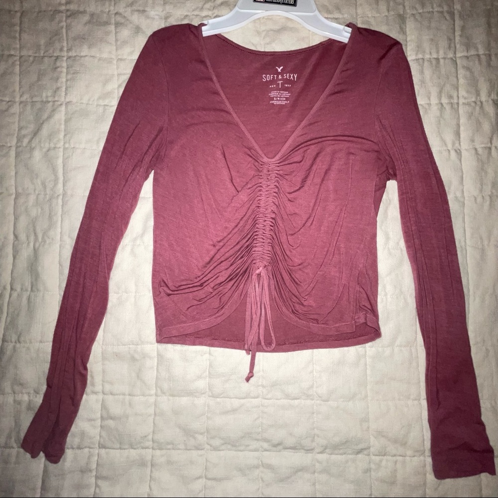 MOVING SALE! Cinch Front Long Sleeve American Eagle Cropped Tee